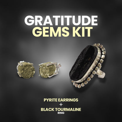 Gems Of Gratitude (Pyrite Earrings + Black Tourmaline Ring)