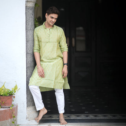 Chanderi Silk Lime Green Kurta