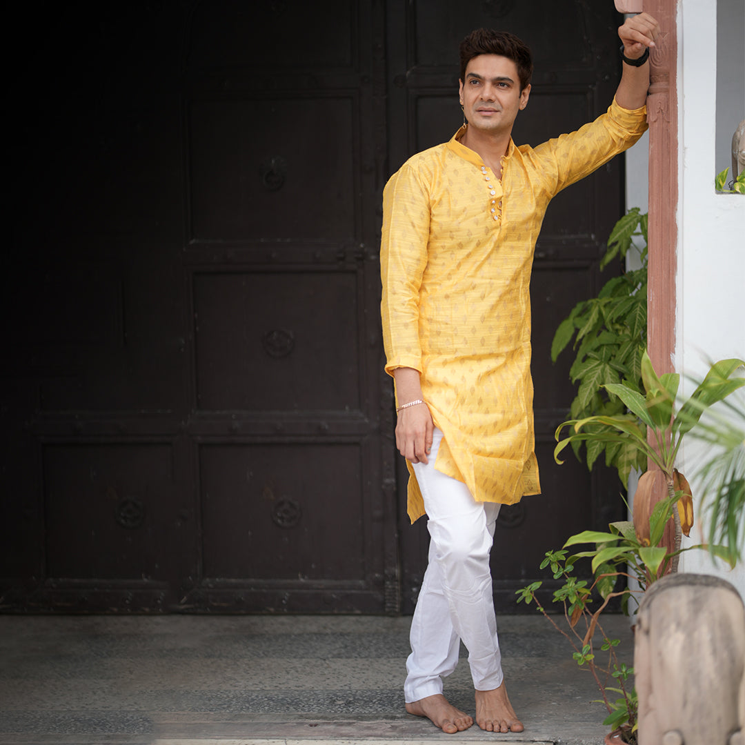 Chanderi Silk Yellow Kurta