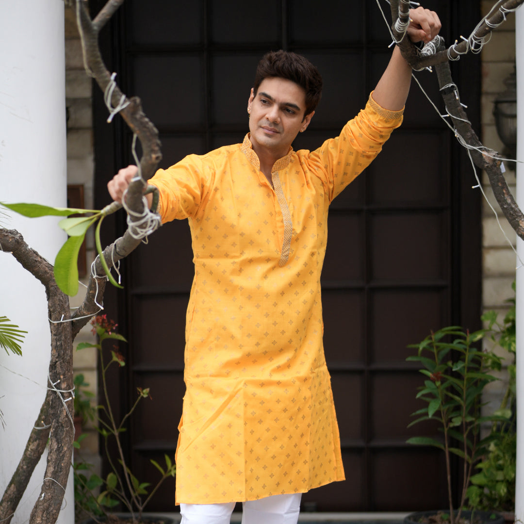 Yellow Block Print Kurta