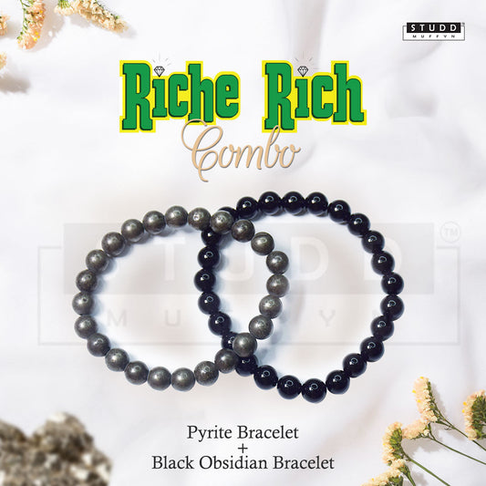 Riche Rich Combo (Pyrite bracelet + Black Obsidian Bracelet)