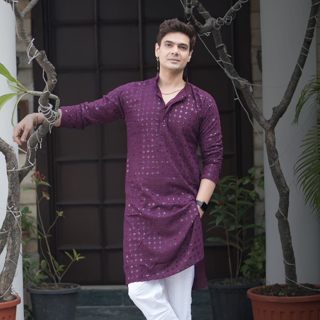 Purple Chikankari Kurta