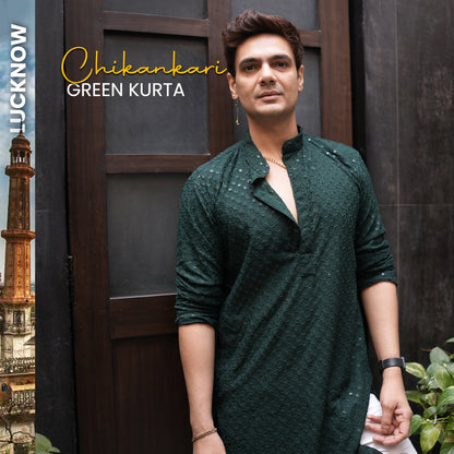 Green Chikankari Kurta